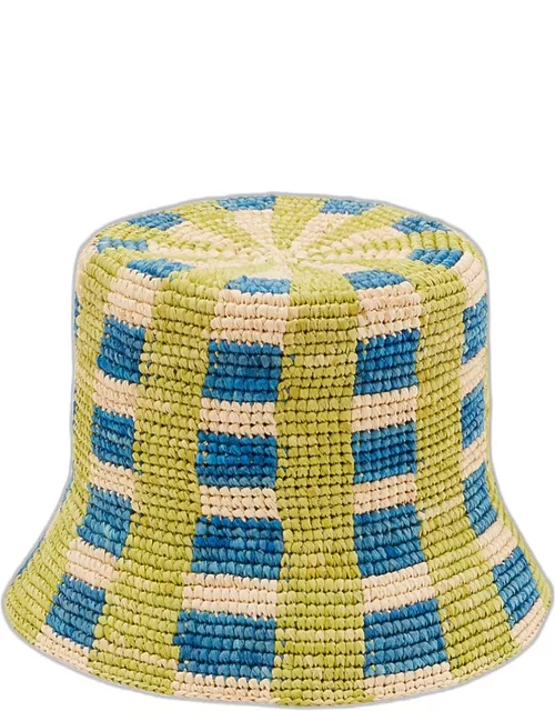 Bob Color-Block Raffia Bucket Hat
