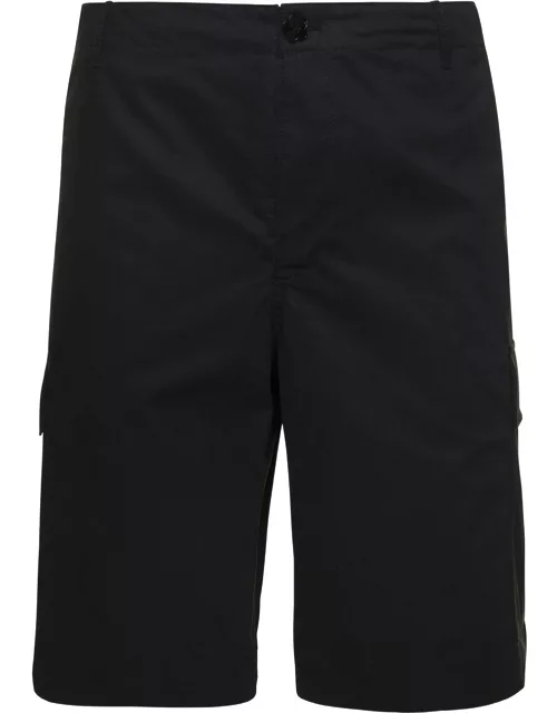 Kenzo Black Cargo Shorts With Logo Patch In Cotton Man