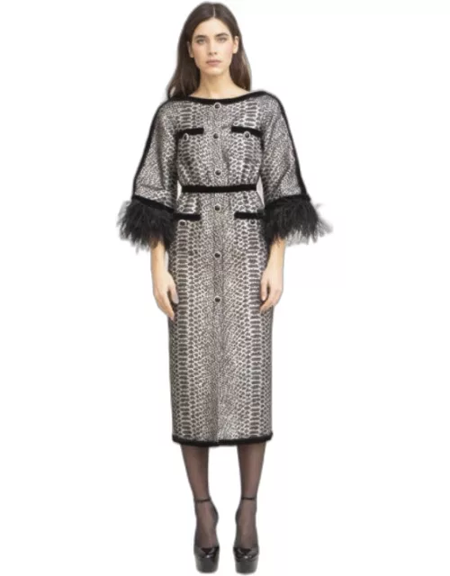 Zuhair Murad Tweed Midi Dress with Feather Detail