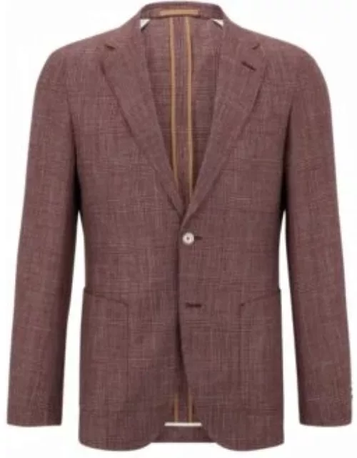 Slim-fit jacket in checked wool, silk and linen- Dark Red Men's Sport Coat