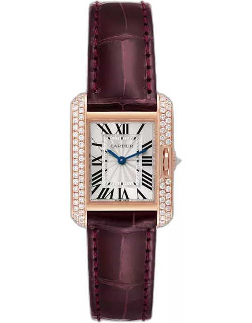Cartier Silver Diamonds 18K Rose Gold Tank Anglaise WT100013 Women's Wristwatch 30 m