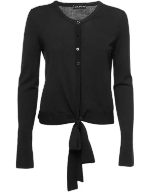Dolce & Gabbana Black Wool Tie Front Cardigan