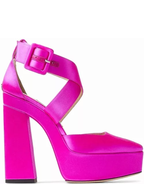 Jimmy Choo Fuchsia Pink Gian Platform Pumps In Satin And Leather Woman