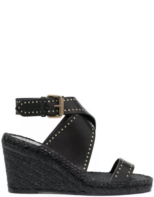 Isabel Marant Black Espadrille Wedge Sandals In Leather Woman