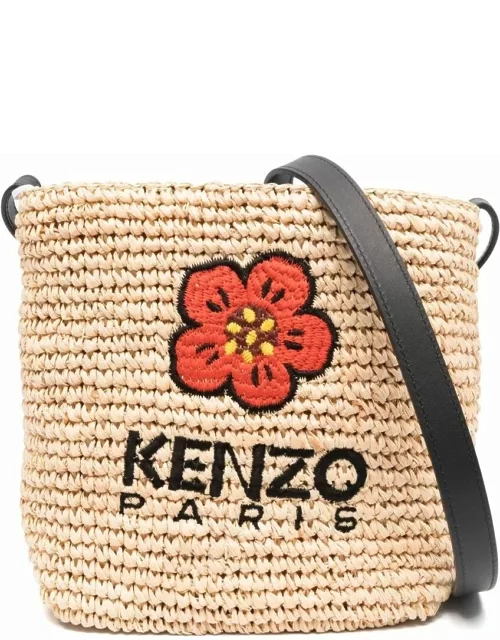 Kenzo Beige Woven Sac Seau Bag With Signature Boke Flower Logo In Raffia