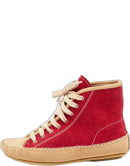 See by Chloé Red Suede High Top Sneaker