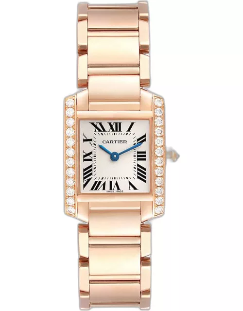 Cartier Silver Diamonds 18K Rose Gold Tank Francaise WJTA0022 Women's Wristwatch 25 m