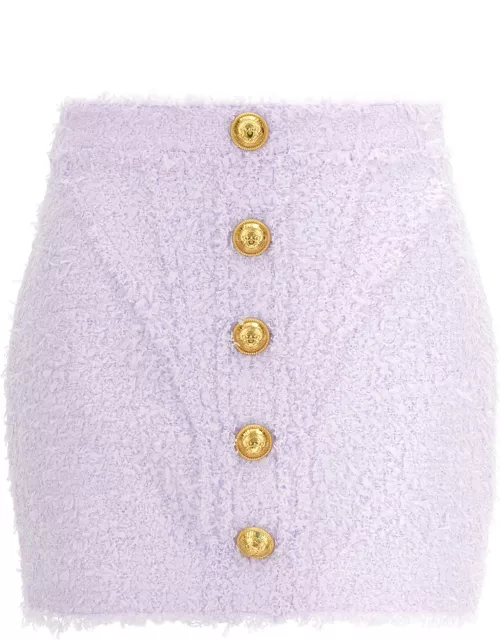Balmain Logo Button Tweed Skirt