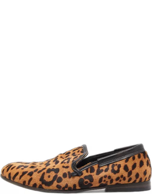 Dolce & Gabbana Brown Leopard Calf Hair Smoking Slipper