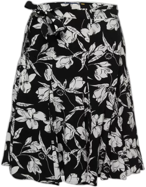 Polo Ralph Lauren Black Floral Printed Crepe Wrap Mini Skirt