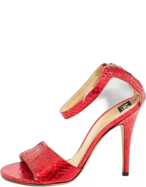 D & G Red Python Leather Ankle Strap Sandal