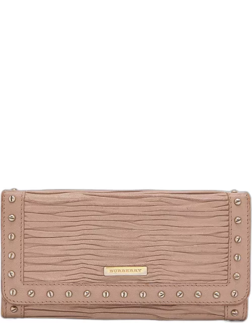 Burberry Old Rose Pleated Leather Flap Continental Wallet