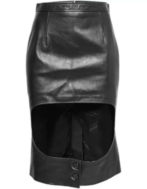 Burberry Black Leather Step-Through Pencil Skirt