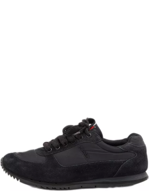 Prada Sport Black Suede and Nylon Low Top Sneaker