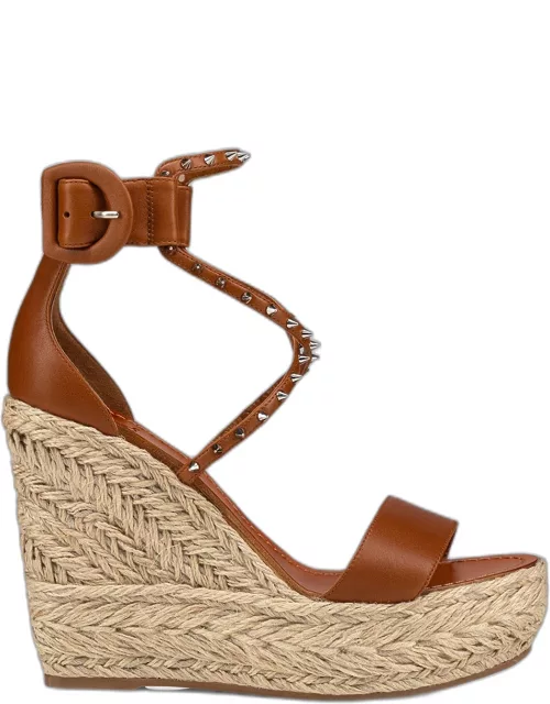 Spike Leather Red Sole Wedge Espadrille