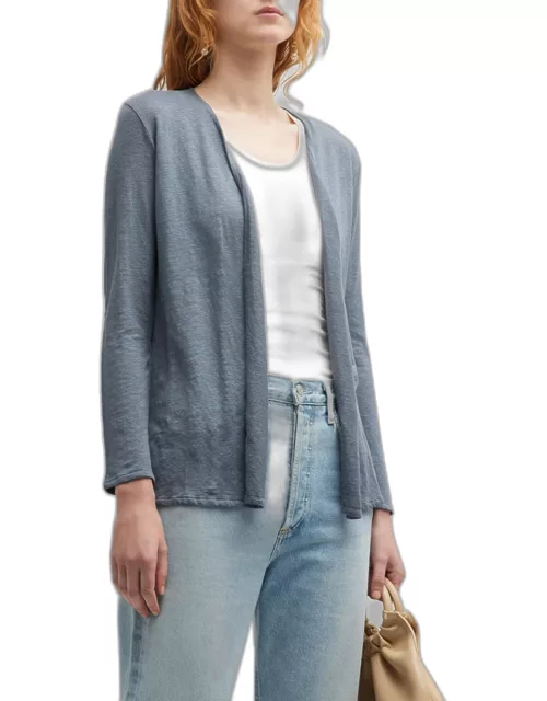 Stretch Linen Open-Front Cardigan