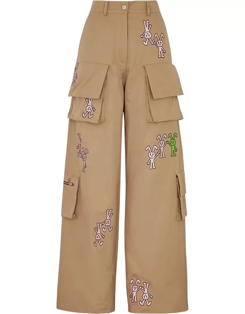 Natasha Zinko Wide-leg Cotton-blend Cargo Trousers - Beige