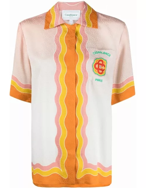 CASABLANCA WOMEN Rainbow Monogram Short Sleeve Silk Shirt Multi