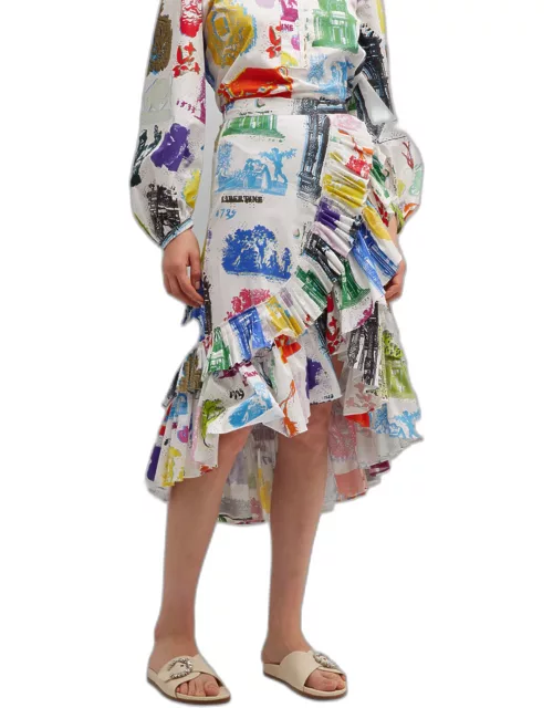 Larc De Libertine Summer Ruffled Midi Wrap Skirt