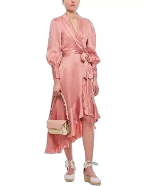 Zimmermann Silk Wrap Midi Dress Rose
