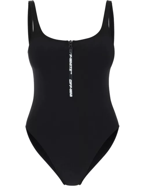 OFF-WHITE ONE-PIECE SWIMSUIT WITH ZIP AND LOGO