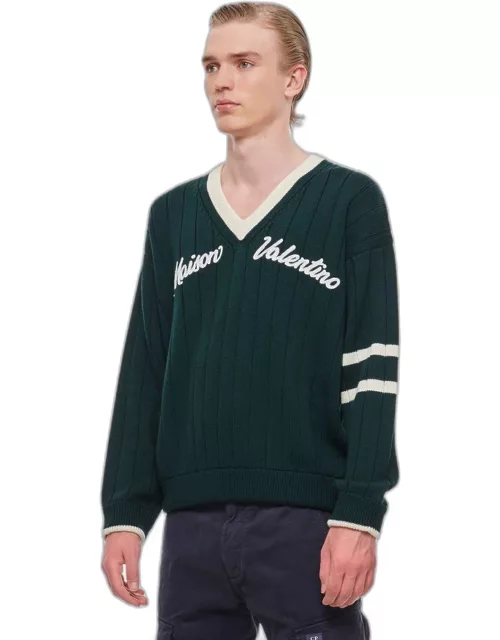 Valentino V Neck Wool Sweater Green
