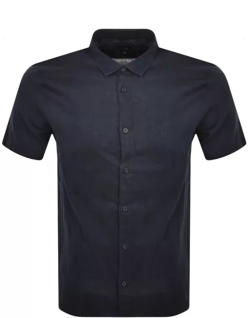 Armani Exchange Linen Short Sleeve Shirt Navy