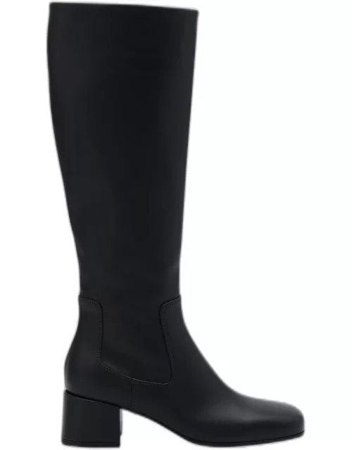 Leather Block-Heel Knee Boot