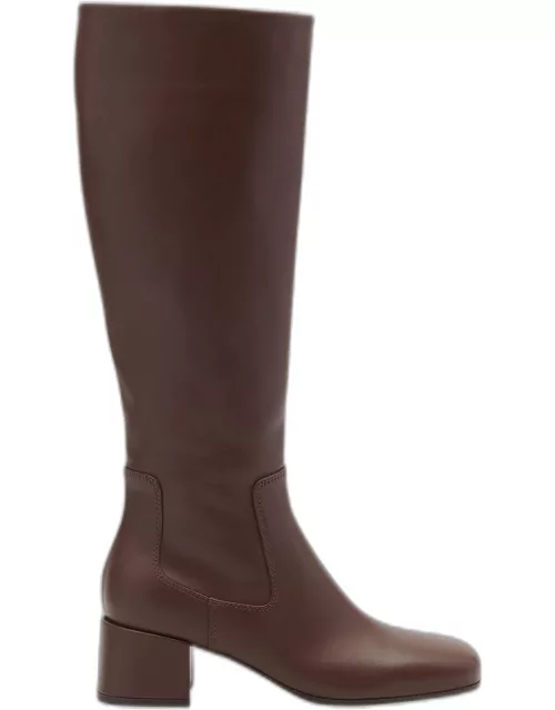Leather Block-Heel Knee Boot