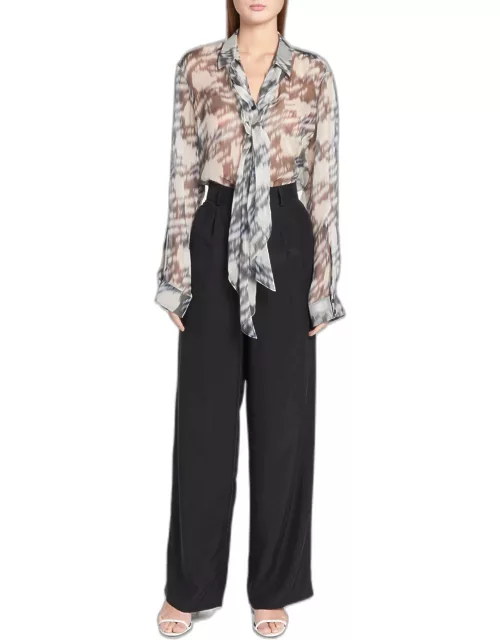 Washed Silk Wide-Leg Relaxed Trouser