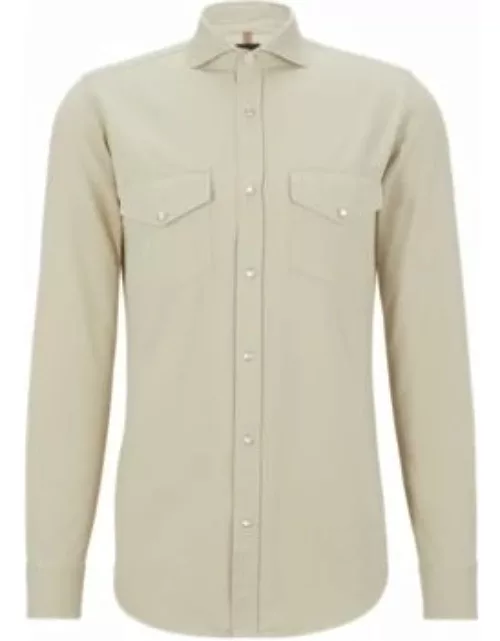 Relaxed-fit shirt in Italian-made cotton twill- Light Beige Men's Casual Shirt