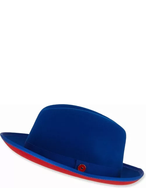 King Red-Brim Wool Fedora Hat, True Blue