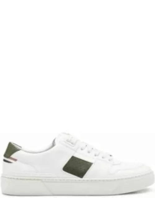 Leather low-top trainers with signature-stripe trim- White Men's Sneaker
