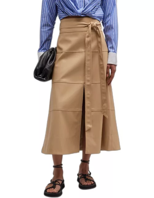 Hudson Faux Leather Belted Tiered Seam Midi Skirt