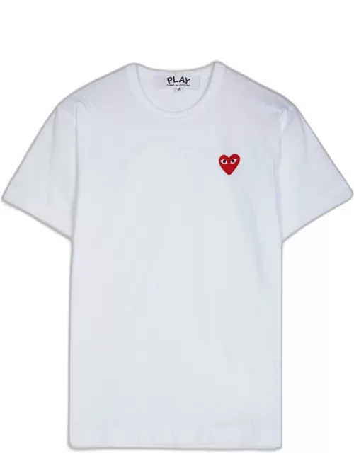 Comme des Garçons Play Mens T-shirt Short Sleeve Knit White t-shirt with big heart patch