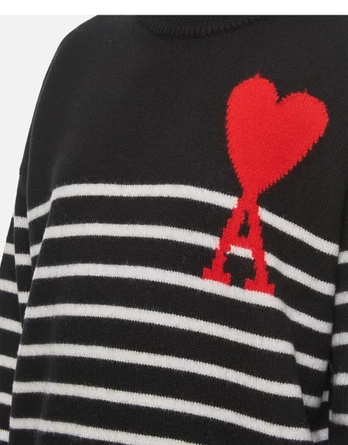 Ami Paris Adc Striped Crewneck Sweater Black