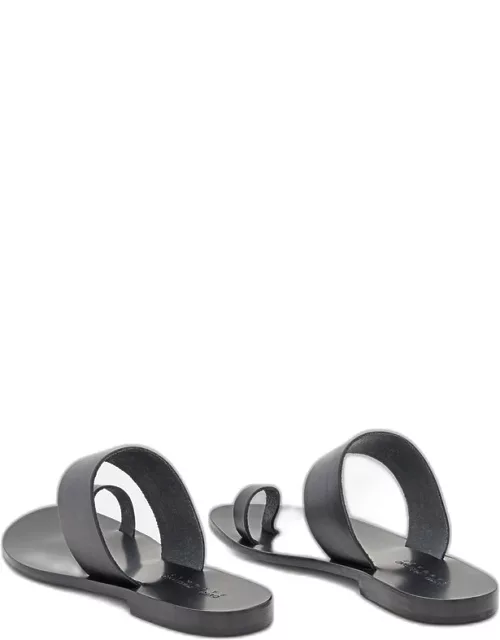 Capri Positano Single Toe Band Leather Flat Sandals Black