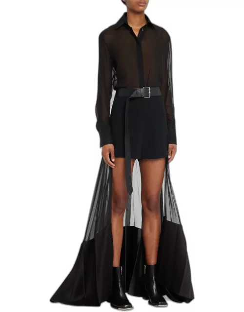 Leather Belted Pleated Maxi Skirt