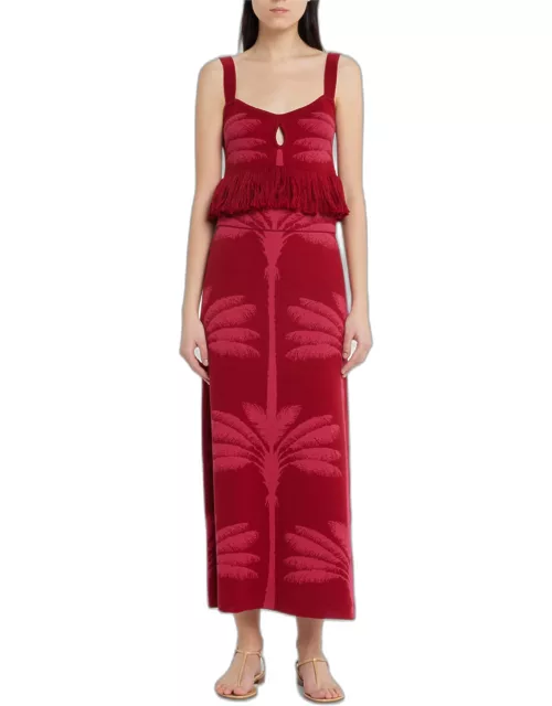 Nativa Titica Intarsia-Knit Midi Skirt with Palm Tree Detai