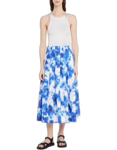 Floral Cotton Pleated Midi Skirt