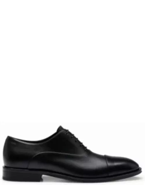 Italian-made leather Oxford shoes with branding- Black Men's Business Shoe