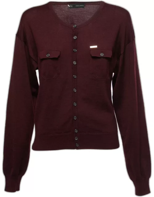 Dsquared2 Burgundy Wool & Silk Knit Button Front Cardigan