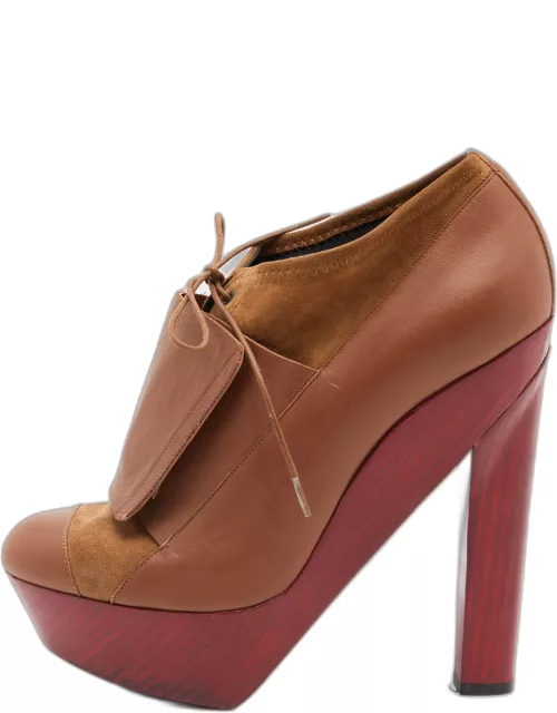Pierre Hardy Brown Leather and Suede Platform Ankle Length Bootie