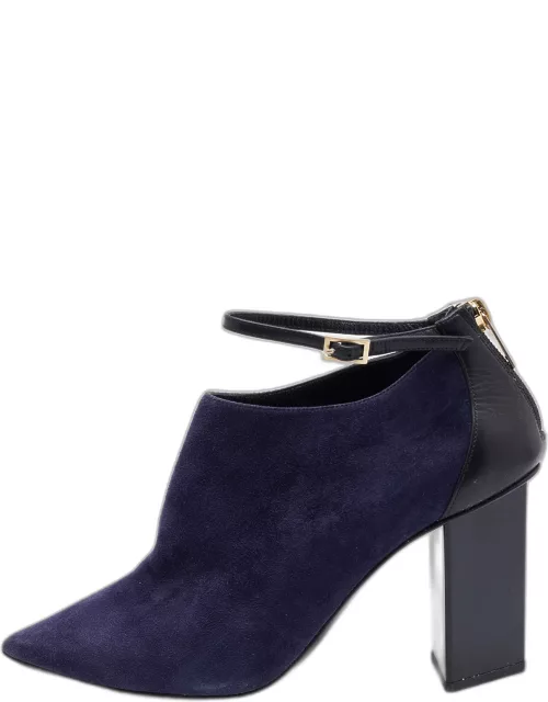 Jimmy Choo Blue/Black Suede and Leather Pointed Toe Ankle Strap Bootie
