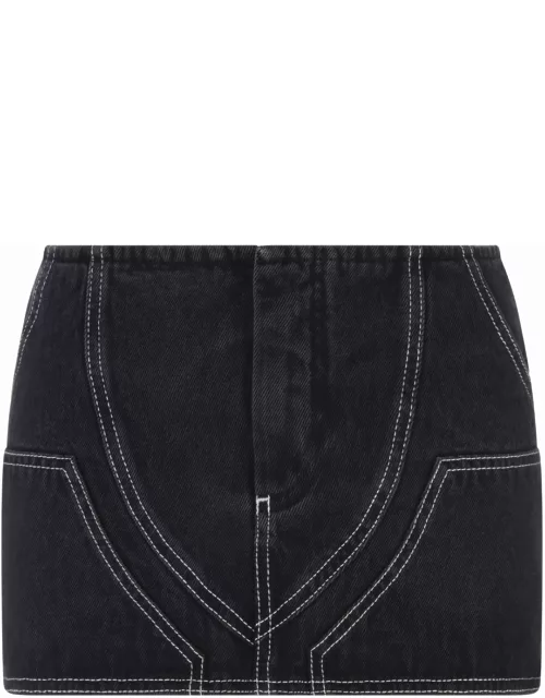 Off-White Black Denim Mini Skirt With Contrasting Stitching