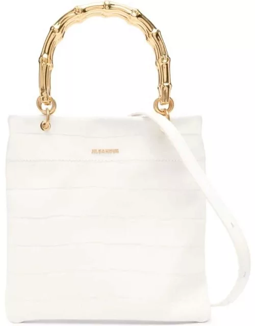 Jil Sander White Tote Bag With Bamboo Style Handles In Leather Woman