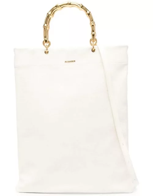 Jil Sander White Tote Bag With Bamboo Handles In Leather Woman