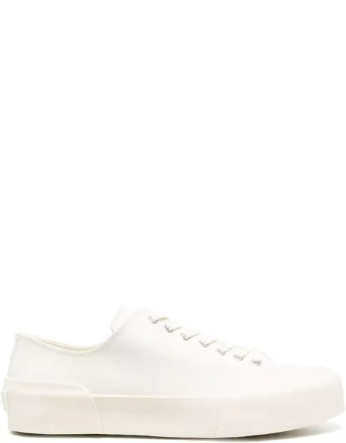 Jil Sander White Lace-up Low Top Sneakers In Canvas Man