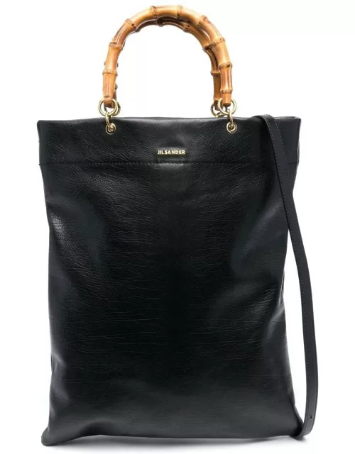 Jil Sander Black Tote Bag With Bamboo Handles In Leather Woman
