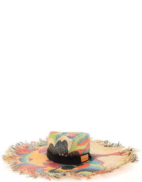 ETRO FLORAL STRAW HAT WITH MICRO STUD